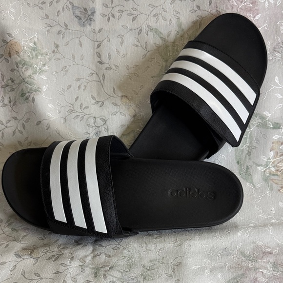 Adidas Men's Black and White Slide Sandals - Picture 1 of 3